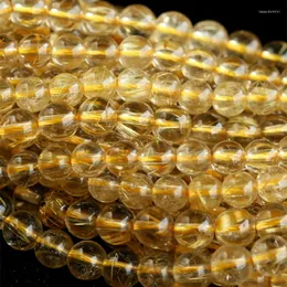 Pedras preciosas soltas atacado claro natural genuíno ouro amarelo cabelo rutile quartzo contas de pedra redondas 3-18 diy colares ou pulseiras 15" 03809