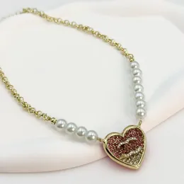 4style Luxury Designer Double Letter Pendant Necklaces Bracelet Jewelry Set Women Heart Crystal Pearl Rhinestone Necklace Chain Jewerlry Accessories