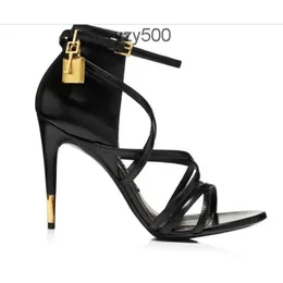 Tom Ford Pillage Ladies Women Patent Leather High Heigh Heel Sexy Open Gold Metal Lock Belt Shoes Sandals 35-422041 W6XW