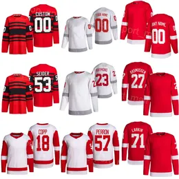 Uomo Bambino Donna Hockey 29 Maglie Nate Danielson 71 Dylan Larkin 57 David Perron 23 Lucas Raymond 18 Andrew Copp 53 Moritz Seider 27 Michael Rasmussen Reverse Retro