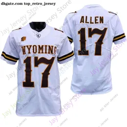 Fotbollströjor 2021 NCAA Wyoming Jersey College 17 Josh Allen Coffee White Size S-3XL Vuxen Youth All Stitched Drop Shipping