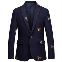 Excelente calidad, chaqueta clásica de diseñador barroco para hombre, chaqueta de mezcla de lana con bordado de abeja de un solo botón, chaqueta de talla grande M-6XL220B