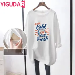 Topy macierzyńskie TESS Casual T-shirt z długim rękawem Kobiety Kobiety Karmienie piersią swobodna bluzka ciąża Odzież ubrania Y2K Tops 231006