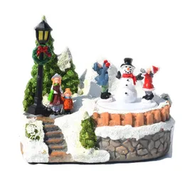 Christmas Decorations Christmas Resin Crafts Christmas Village Luminous Music Small House Snowman Tree LED Lights Holiday Gift Home Decor Ornaments 231005