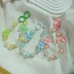 Schlüsselanhänger Farbige Blume Doppelschnalle Kette Schlüsselanhänger Anhänger Perlen DIY Handy Anti Drop