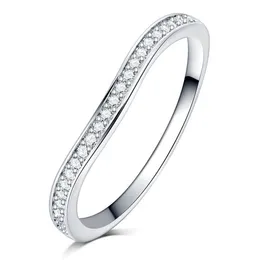 Luxo completo claro zircão pedra pavimentar cor prata onda anel de diamante noivado cocktail aliança casamento para mulheres girls252c