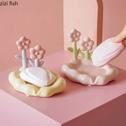 Tvålrätter Tulpan Ceramic Soap Dish Threedimensional Flower Toalettförvaring Tray smycken förvaringsplatta tvålhållare Badrumstillbehör 231005