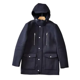 Men's Wool Blends Wool Windproof Warm Autumn And Winter Men's Midlength Woolen Coat With Hood Parka Coat For Men 231005