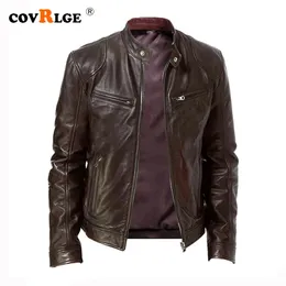 Men s läder faux covrlge fjäder stativ krage smal jacka blixtlås fickdekorativ pu coat cyklist män kläder casual man mwp085 231005