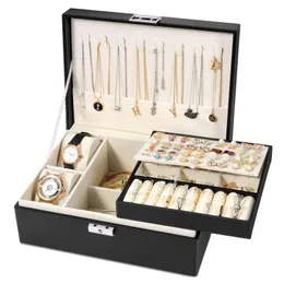 보석 상자 보석 상자 Simboom Box Organizer for Women Girls 2 레이어 대형 남성 저장소 케이스 PU 가죽 디스플레이 주얼리 홀더 D DHBDZ