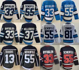 리버스 레트로 하키 55 Mark Scheifele Jersey Man 7 Connor Hellebuyck 33 Dustin Byfuglien 81 Kyle Connor 스포츠 팬을위한 모든 스티치 팀 Navy Blue White Color