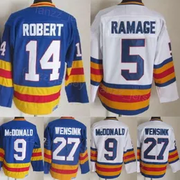 Man Vintage Hockey 14 Rene Robert Jerseys Retro Classic 9 Lanny McDonald 27 John Wensink 5 Rob Ramage 52 Adam Foote 19 Joe Sakic CCM Blue White Stitching Retire Team