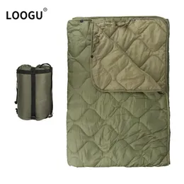 Utomhuskuddar loogu camping woobie filt knappar poncho foder militär tillbehör ultralätt resor sovande pad quilt matta vandring 231005