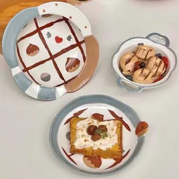 Schalen INS Wind Hohe Schönheit Streifen Welle Punkt Unter Glasur Keramik Platte Dudu Dessert Koreanische Obstschale Frühstück Set Abendessen