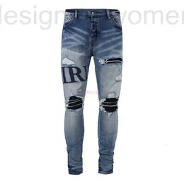 Men's Jeans Designer Clothing Amires Denim Store Trend Brand Men Distressed Ripped Skinny Motocycle Biker Rock Hip hop Pant Fashion Straight Trousers 25