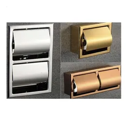 Toilet Paper Holders 304 Stainless Steel Polished Wall Recessed Built-in Toilet Paper Holder Public el Rose Gold Concealed roll tissue 230927