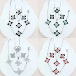 Four-leaf Clover Jewelry Sets Designer Necklace Bracelet Earrings Rings for Women Crystal Jewelry Brand Flower Chain Wedding Christmas Gift