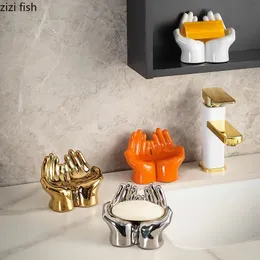 Mydlanki naczynia proste kształt dłoni ceramiczny mydło naczyń uchwyt do przechowywania organizer stojaki domowe stały kolor drenaż pudełka pudełka