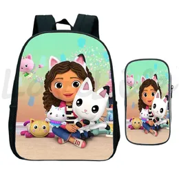 School Bags Gabbys Dollhouse Backpack Pen Bag 2 Pcs/Set Kids Kindergarten Bags Cartoon cat School bags Rucksack Children Bookbag Mochilas 231006