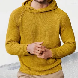 Suéter masculino outono malha com capuz fino casual sólido manga comprida suéter com capuz 2023 para roupas masculinas vintage knihood tops