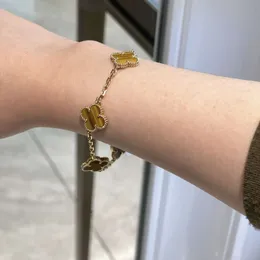 Bangle Vanly Cl-Ar Bracelet High Version v Gold Four Leaf Tiger Tiger Eye Stone خمسة سوار زهرة