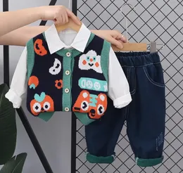 Kleidung Sets Jungen Frühling Herbst Kleidung Anzug 2023 Mode Cartoon Tiger Pullover Weste + Hemden + Hosen 3 stücke infant Outfits Kleinkind Kinder Kostüm 230927