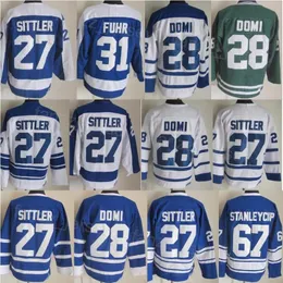 Man Vintage Hockey 28 Tie Domi Jersey Retire 31 Grant Fuhr 67 Stanleycup 27 Darryl Sittler 75 주년 스티치 레트로 클래식 CCM 스포츠 팬을위한 통기 가능