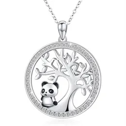Bonito panda cristal nupcial colar vintage feminino árvore da vida pingente rosa ouro prata cor corrente colares para women282f