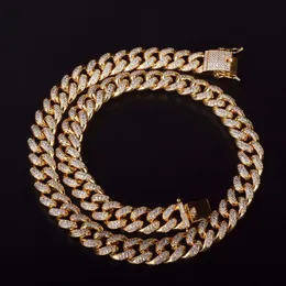 Collar cubano de circón helado de 12mm, cadena de joyería de Hip hop, Material de cobre, plata y oro, cierre de circonita cúbica, enlace de collar para hombre de 18-28 pulgadas 271F