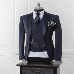 Blazer da uomo blu navy da uomo moderno da lavoro con pantaloni slim fit abiti da sposa per uomo giacca formale da smoking costume personalizzato 32679