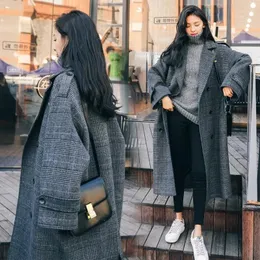 Women's Wool Blend Coat Plaid Tweed Warm Long Jackets Female Overcoat Korean Fashion Outerwear Trench Clothes 2023 Autumn Winter 231006