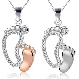 Crystal Big Small Feet Pendants Halsband Mamma Baby Monthers Day Gift Jewelry Simple Charm Chain Neckless Jewelry Gift261Q