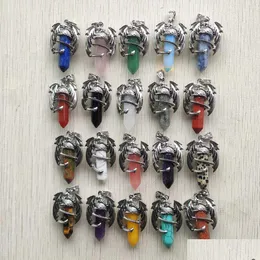 Charms Natural Gem Stone Vintage Dragon Man Hexagonal Crystal Pendants For Necklaces Jewelry Making Drop Delivery Findings Co Dhgarden Dh2Sq