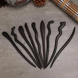 Заколки для волос, традиционные деревянные черные палочки, заколки в китайском стиле, резная деревянная вилка, винтажные палочки для еды, головные уборы для женщин, ювелирные изделия