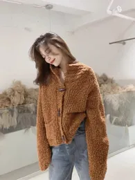 Женские свитера Korejepo 2023, супер красивый свитер, корейский нишевый дизайн, на пуговицах из коровьей кожи, теплая, толстая, для отдыха, элегантная, простота, куртка