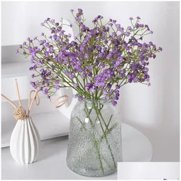 Decorative Flowers Wreaths Artificial Gypsophila 3 Fork Soft Glue Decoration Holding Flower Plastic Fake Simation Bouquet Drop Deliver Dhr2D