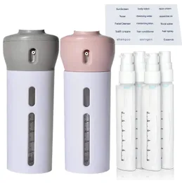 Liquid Soap Dispenser 4 i 1 Lotion Shampoo Gel Travel Dispenser Duschflaskor Refillerbara reseflaskor Läcktätt toalettartiklar Container Kit 231005