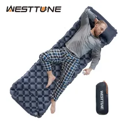 Outdoor Pads Westtune Camping Inflating Sleeping Mats Folding Pad Inflatable Mattress with Pillow Ultralight Travel Bed 231006