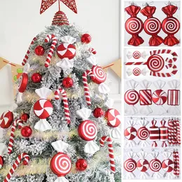 Christmas Decorations 1box Christmas Candy Cane Hanging Ornament White Red Lollipop Cane Pendant Xmas Tree Decor Home Party Year Christmas Navidad 231005