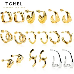 Stud Earrings for Women High Quality Hoop 316L Stainless Steel Gold Plated Open U C Irregular Fashion Thread Jewelry Accessories Gift 231005