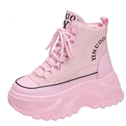 Kleid Schuhe 2023 Frauen High Top Plattform Leinwand Stiefel Ulzzang 7 5 cm Keil Heels Turnschuhe Frau Herbst Dicke Sohle leder Kurze 231006