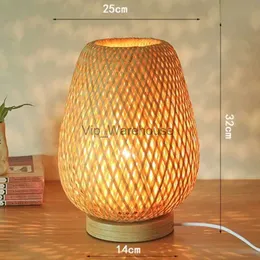 Table Lamps Vintage Bamboo Table Lamps Chinese Style Handmade Wooden Desk Lamp for Living Room Bedroom Decoration Creative E27 Beside Lamp YQ231006