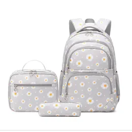 School Bags 3 PcsSet Bag for Girls Children Backpack Schoolbags Teenage Lunchbox Child With Pencil Case Kids 2023 Black 231005