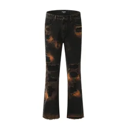 Herrenjeans Y2k Tie Dye Skinny Ripped für Herren Washed Torn Micro Flared Street Wear Hip Hop Big Destroyed Biker Denim 231005