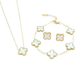 4 Four Leaf Clover Luxury Designer Necklace Jewelry Set Pendant Necklaces Bracelet Stud Earring Women ChristmValentine Day Birthday Gifts No Box Three-piece Set