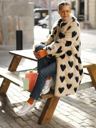 Kadınlar Kürk 2023 Sonbahar Kış Kadınlar Sıcak Sahte Satıcı Aşk Deseni Kadın Uzun Yaka Peluş Peliş Palto Palto Zarif Lady Outerwear