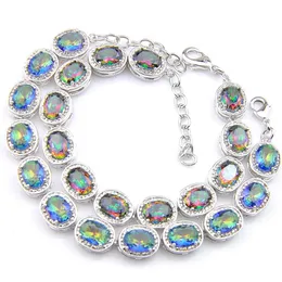 Luckyshine 2 PCS 925 Sterling Silver Mystic Topaz Oval Rainbow Bracelets Sliver for Woman for Colored Zirconブレスレットバングルジュエリー243m