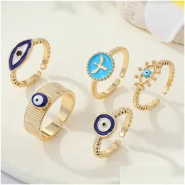 Pierścionki z klastrem Masowe złe oko Pierścień palca dla kobiet mężczyźni Para złoto Lucky Turkish Blue Regulowane biżuteria imprezowa DHAD DHGARDEN DHA3G