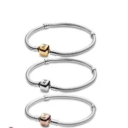 Pulseira feminina clássica de alta qualidade, prata esterlina 925, pulseira com fivela de balde, ajuste original, charmoso, frisado, presentes diy gc2353