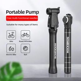 Cykelpumpar Rockbros Mini Cykelpumpar Portable MTB Cykel Aluminiumlegering Cykel Bike Pump Fit Presta Schrader Bicycle Accessories 231005